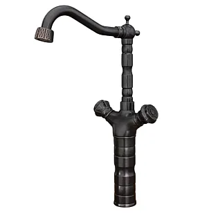 Stāvošais izlietnes jaucējkrāns izgatavots no melna misiņa, augstums 39 cm, iztekas garums 18,5 cm