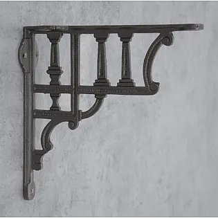 Cast iron shelf support, bracket, height 19.5 cm, length 20 cm, corinthian style design, set of 2 pcs