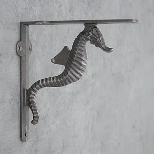 Cast iron shelf support, bracket, height 18 cm, length 18 cm, sea horse design, set of 2 pcs
