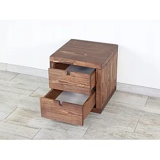 Massive wood nightstand made of pine, with two drawers, cubic shape, height 40, width 40, depth 40 cm, set of 2 pcs