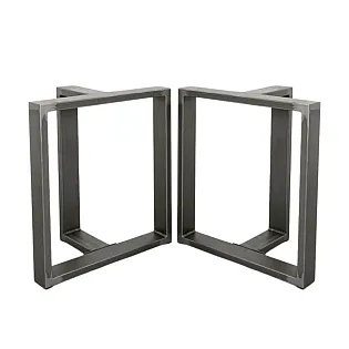 3D industrial steel table legs, rectangular profile, height 45 cm, width 40 cm, depth 17 cm, black with steel look, set of 2