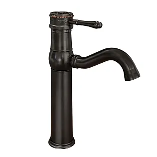 Augsts melna misiņa izlietnes jaucējkrāns ar grozāmu snīpi satīna apdare, augstums 29 cm, snīpes garums 20 cm