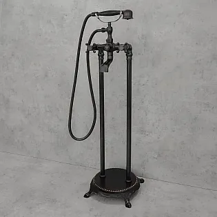 Freestanding brass floor bath faucet, color - black, satin, height 101 cm