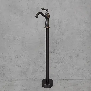 Freestanding floor brass bath mixer, color - black, satin, height 100 cm