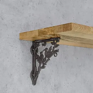 Čuguna plaukta balsts, kronšteins ar augstumu 22 cm un dziļumu 18 cm, dekoratīvais turētājs Divi putniņi - komplekts 2 gab.