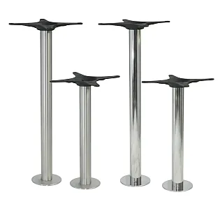 Grīdā stiprināma nerūsējošā tērauda galda pamatne, pulēta vai satīna apdare, augstums 72 cm vai 106 cm, piemērota galda virsmām līdz 80 cm