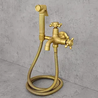 Antique brass bidet faucet, start-stop shower handset water-saving aerator