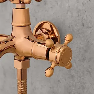 Retro style brass bidet faucet with start-stop hand shower, ceramic head, antique bronze color, height 11 cm, spout length 11 cm
