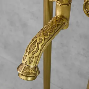 Freestanding floor bath brass faucet, color - antique brass, height 104cm
