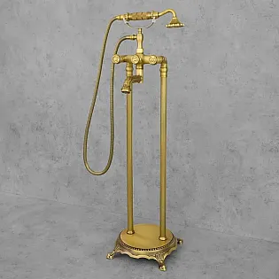 Freestanding floor bath brass faucet, color - antique brass, height 104cm
