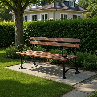 Čuguna soliņš Grace parkiem un dārziem ar roku balstiem, impregnēti alkšņa dēļi, garums 150 cm, 45 kg