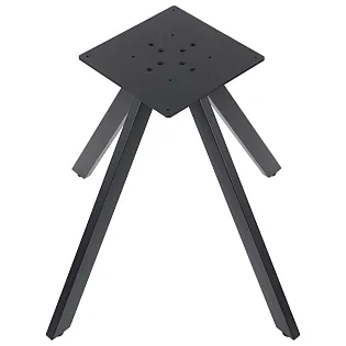 Black metal pedestal table base with 35x35cm mounting plate and four angled legs, designed for large table tops, height 72.5 cm, black or grey colors