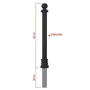 Įbetonuojami plieniniai kelio stulpeliai, cinkuoti ir padengti milteliniu būdu, juodi RAL 9005, aukštis virš žemės 70 cm 2 vnt. rinkinys