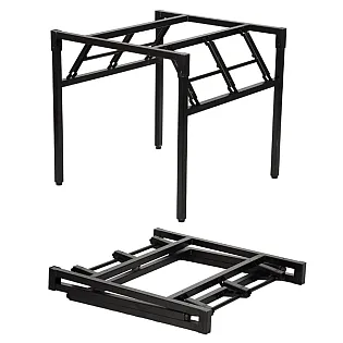 Kokkupandav metallist lauaraam terasest, kõrgus 72,5 cm, mõõdud 76x76 cm, musta või halli värvi, sobib suuremõõtmelistele lauaplaatidele diameetriga 120-150 cm