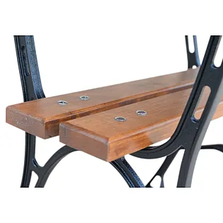 Cast iron garden furniture set with impregnated alder boards, a table with a diameter of 100 cm and 4 chairs with a back and armrests
