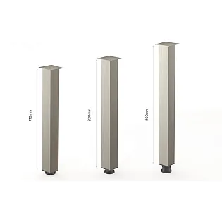 Anodized aluminum table legs with square cross-section and inox effect, height 71 cm, 82 cm, 110 cm, set of 4 pcs