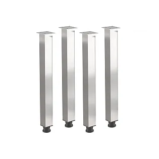 Elektropolētas alumīnija mēbeļu kājas ar kvadrātveida šķērsgriezumu un hroma efektu, augstums 71 cm, 82 cm, 110 cm, komplektā 4 gab.
