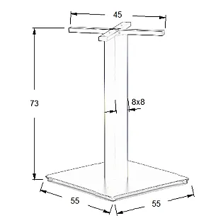 Heavy central table base made of steel, height 73 cm, rectangle column, base dimensions 55x55 cm, weight 19 kg, black color