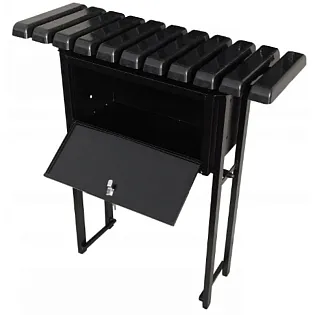 Concretable metallic bench for cemetery use with PVC boards with lockable box