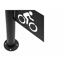 Lauko metalinis dviračių stovas su logotipu iš plieno, juodos spalvos, matmenys 80x80 cm