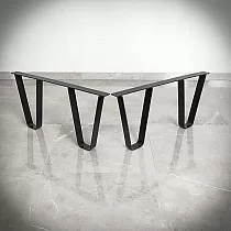Izturīgas zema augstuma tērauda galda kājas no plakanā dzelzs, augstums 38 cm, platums 80 cm, 2 gab.