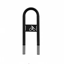 Durable outdoor concrete-fixed bicycle rack from steel, with bicycle logo, black color, dimensions 80X36 cm