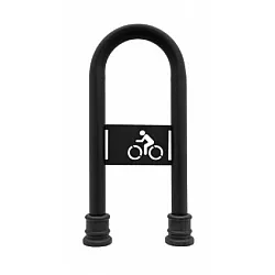 Bicycle rack, black color, retro style with logo, to be concreted, size 80x36 cm