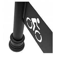 Cinkots un melni krāsots velonovietne, retro stilā 80x36 cm ar čuguna dekoratīviem elementiem un velosipēda logotipu, zemē betona uzstādīšana