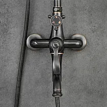Retro stiliaus dušo sistema, žalvaris, aukštis 140 cm, juodos spalvos