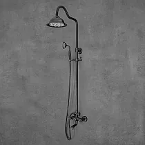 Retro stila dušas sistēma no misiņa, melnā krāsā, h1370mm