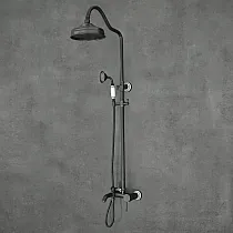 Retro stila dušas sistēma no misiņa, melnā krāsā ar baltu, keramikas apdare, h 1350 mm