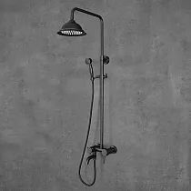 Retro style shower system made of brass with rain shower, height 129.5 cm, black color