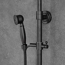 Retro stiliaus dušo sistema iš žalvario su lietaus dušu, aukštis 129,5 cm, juodos spalvos