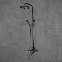 Retro style shower system with rain shower made of brass, black color, height 129.5 cm