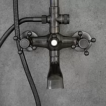 Retro style shower system with rain shower made of brass, black color, height 129.5 cm