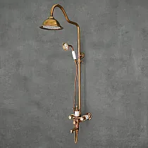 Retro stiilis dušisüsteem LUXURY, messing, antiikne pronksvärv, keraamiline viimistlus, kõrgus 1420 mm