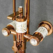 Misiņa retro stila duša, dušas sistēma LUXURY, antīkas bronzas krāsa, keramikas apdare, h 1420 mm