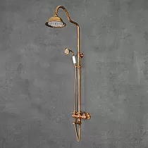 Retro style shower system, brass, antique bronze color, ceramic finish, height 136 cm