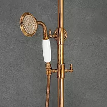 Retro stiliaus dušo sistema, žalvaris, senovinės bronzos spalvos, keramikos apdaila, aukštis 136 cm