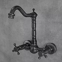 Bathroom brass sink faucet, retro aesthetics, black color, height 25.5 cm, spout length 18 cm