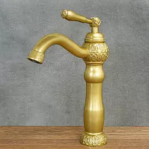Retro stiliaus praustuvo maišytuvas iš žalvario, senovinės satino žalvario spalvos, aukštis 30 cm, snapelio ilgis 15 cm