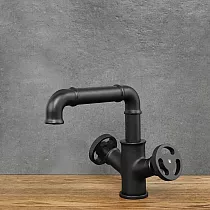 Retro style washbasin faucet made of brass black, height 18 cm, spout length 15.5 cm