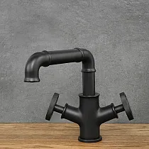 Retro style washbasin faucet made of brass black, height 18 cm, spout length 15.5 cm