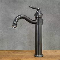 Retro stiliaus praustuvo maišytuvas iš juodo žalvario, aukštis 35 cm, snapelio ilgis 17 cm