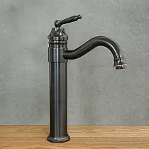 Retro style washbasin faucet made of black brass, height 350mm, spout length 170mm