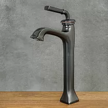 Retro style black single handle bathroom faucet made of brass, height 37.5 cm, spout length 13 cm