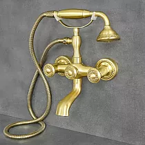 Retro stiliaus sieninis geltonas žalvarinis dušo maišytuvas, aukštis 30 cm, snapelio ilgis 10 cm