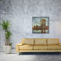 3D metālmākslas attēls Bruklinas tilts krēslā, augstums 80 cm, platums 80 cm