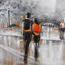 3D metalo meno kūrinys, paveikslas Romantiška gatvė, matmenys 80x120 cm