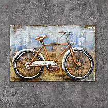 3D metallist kunstiteos Oranž retro jalgratas, mõõdud 80x120cm, kaal 8,8 kg